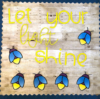 Firefly bulletin board and writing prompt for camping theme in April, May, or June