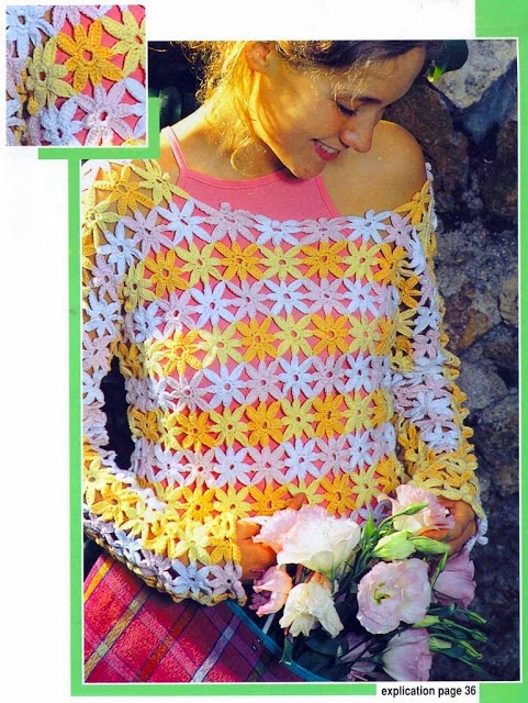 Bella blusa primaveral de mangas largas tejida al crochet con patrones