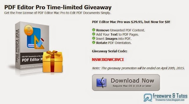 Offre promotionnelle : PDF Editor Mac Pro 3.0  gratuit !