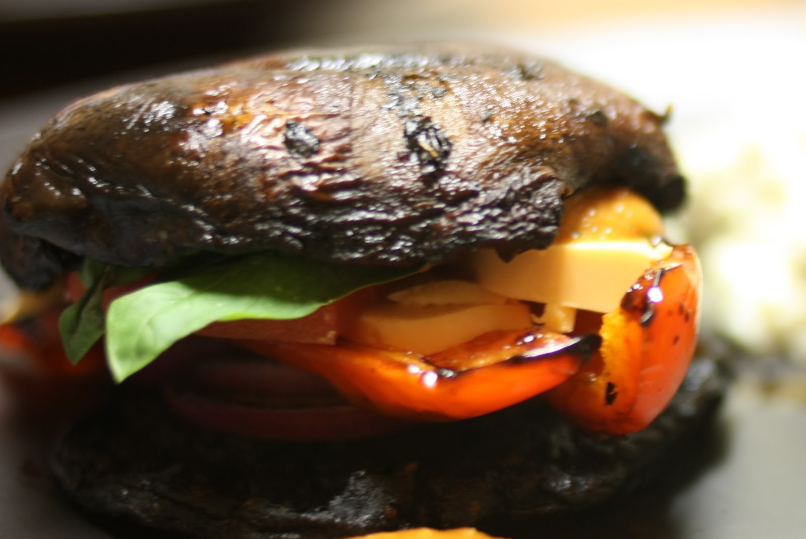 A House Full of Health Portobello Stack with Roasted Red Pepper Coulis