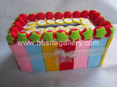 kotak tempat tissue hias kain flanel rainbow cake