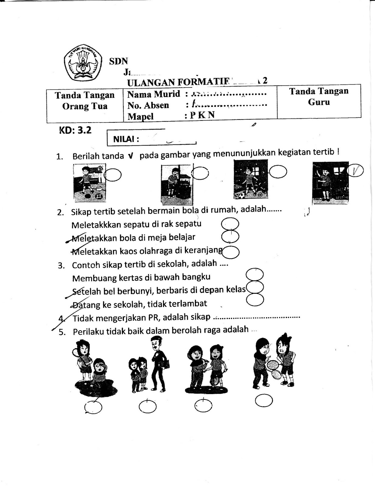 Formatif 2 PKN SD Kelas 1 Semester Ganjil TA 2015 2016 Kurikulum 2013 Download dlm format pdf