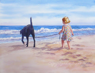 Girl and her dog at the beach watercolor custom painting Girl and her dog at the beach watercolor custom painting