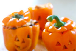 Halloween Shredded Chicken and Rice Stuffed Peppers