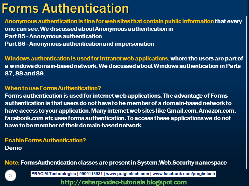 Sql server, and c video tutorial Part 90 Forms authentication