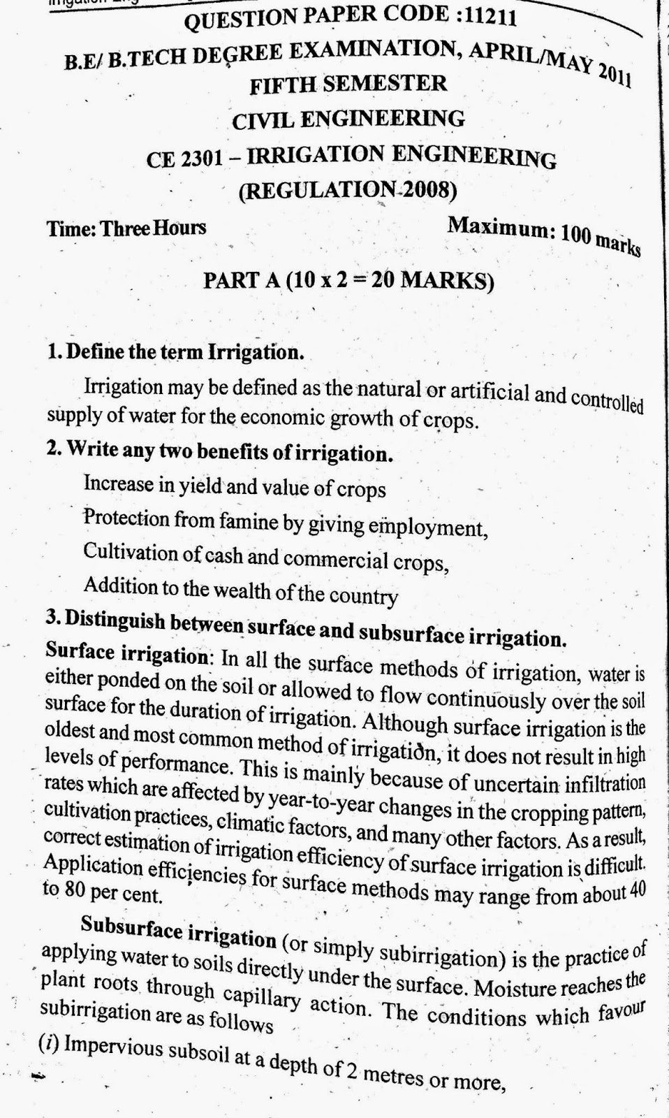 CE 2301 Irrigation Engineering Anna University B.E Civil Engineering