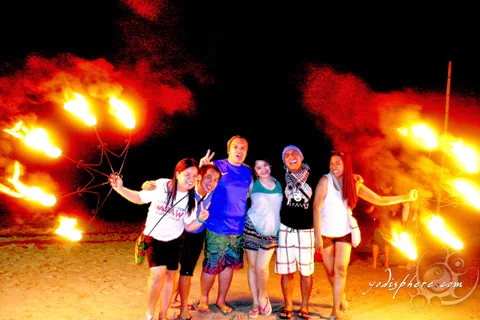 Eastgate backpackers souveinr photo with the fire at Puerto Galera