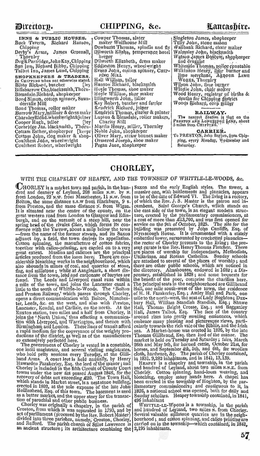 Chorley Commercial & Trade Directories 1848 Slater's Directory