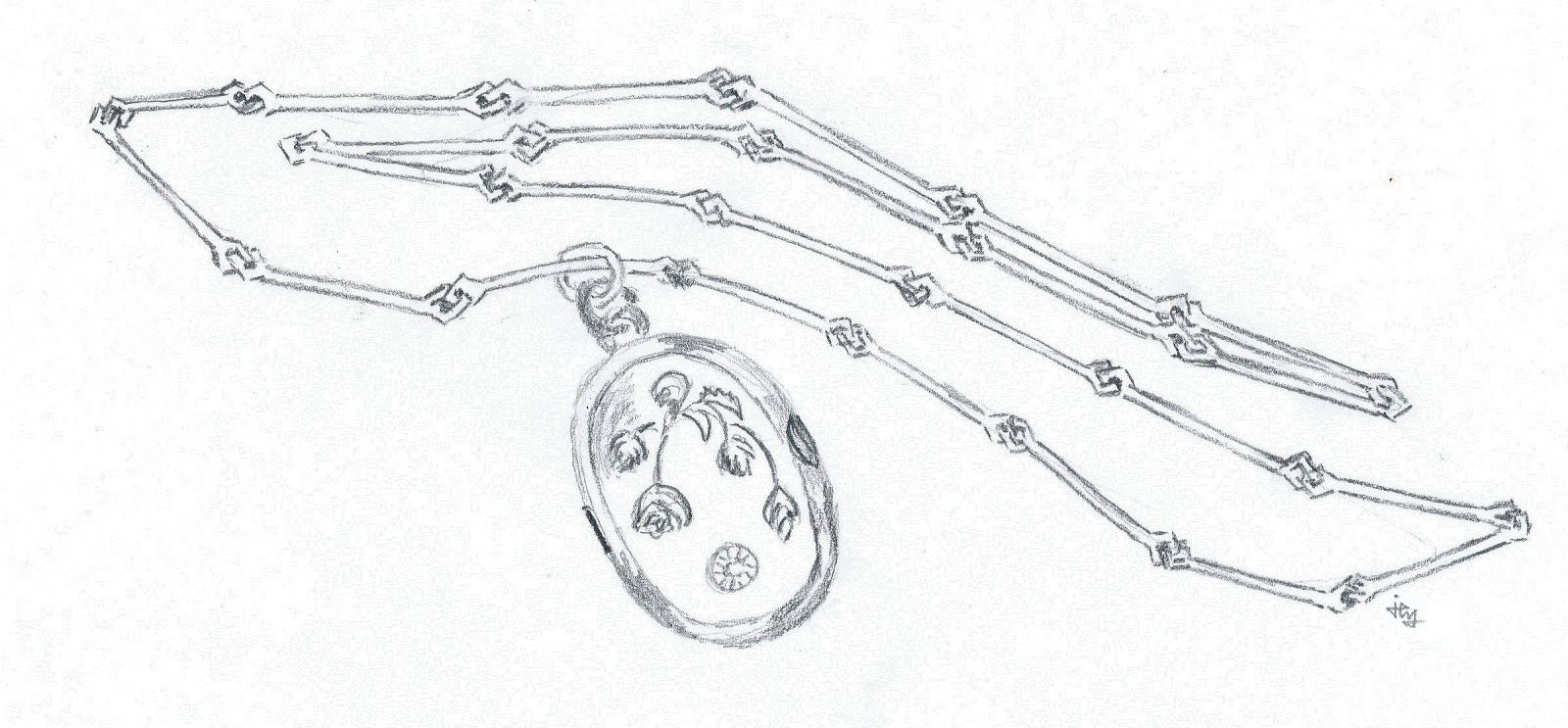 drawing of a locket for the children's book The Hitchhiker