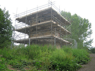 Scaffolding surrounds the Armstrong Park Windmill