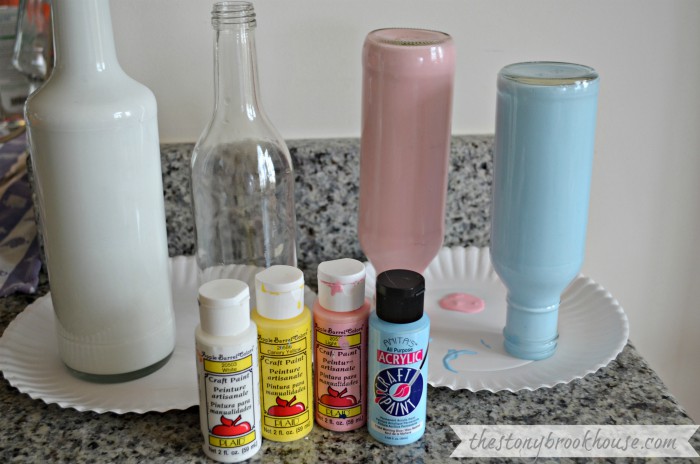 Painting bottles with acrylic paint