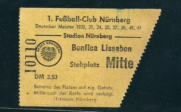 Bilhetes | Nuremberga - Benfica 1962