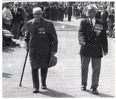 Gallipoli veterans Bob Spencer and Benny Adams march on the 75th anniversary of Gallipoli, 1990. Gallipoli veterans Bob Spencer (Lancashire Fusiliers) and Benny Adams (Manchester Regiment) march on the 75th anniversary of Gallipoli, April 1990.