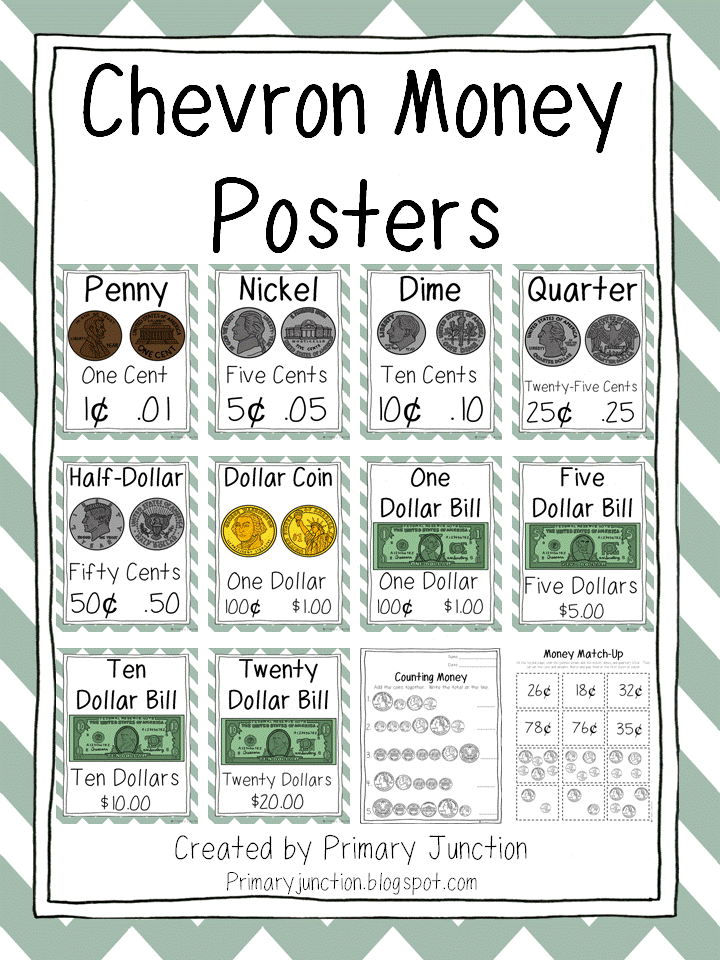 http://www.teacherspayteachers.com/Product/Chevron-Money-Posters-11-Color-Options-846298