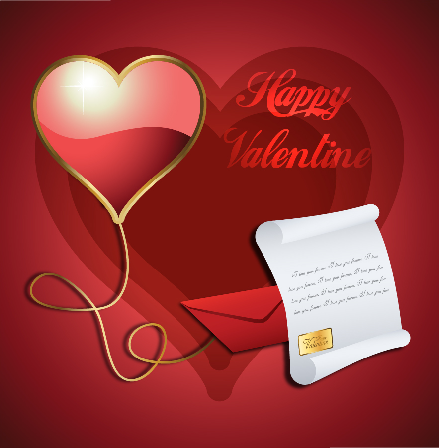 手紙とハートのバレンタインデー背景 beautiful Valentine's Day background