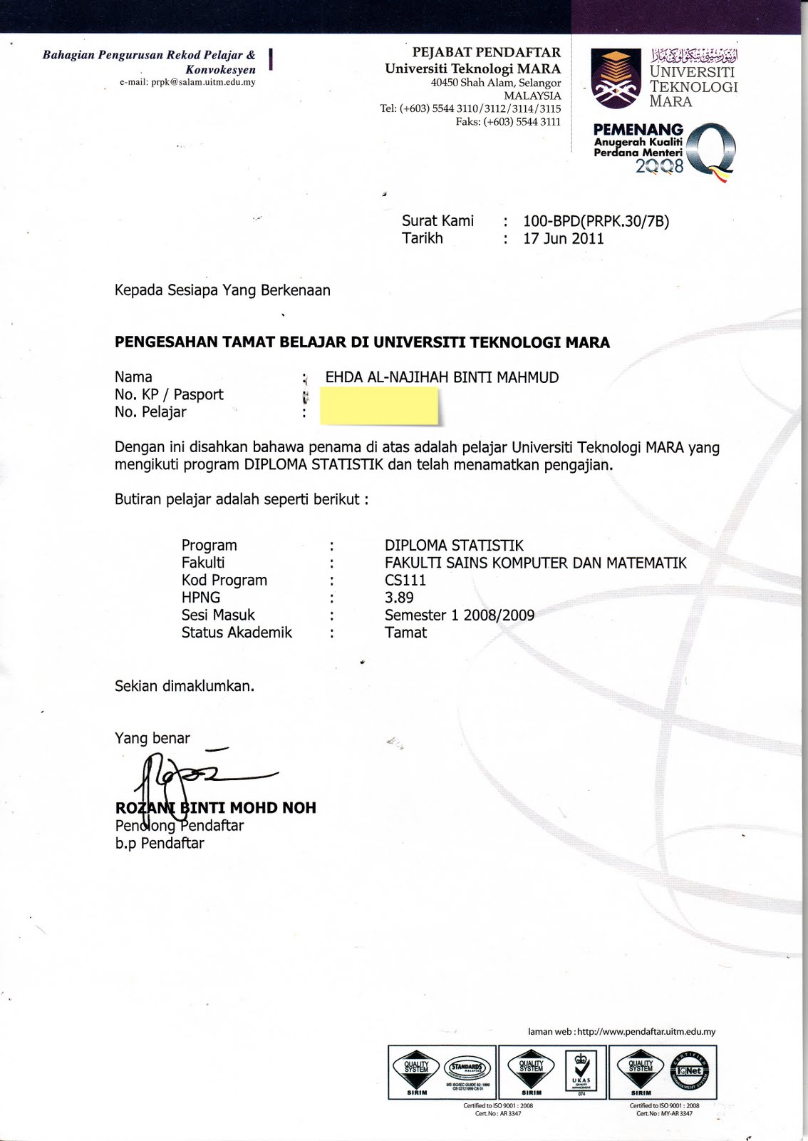 Contoh Surat Pengesahan Pelajar Uitm - Duben 2013 171 