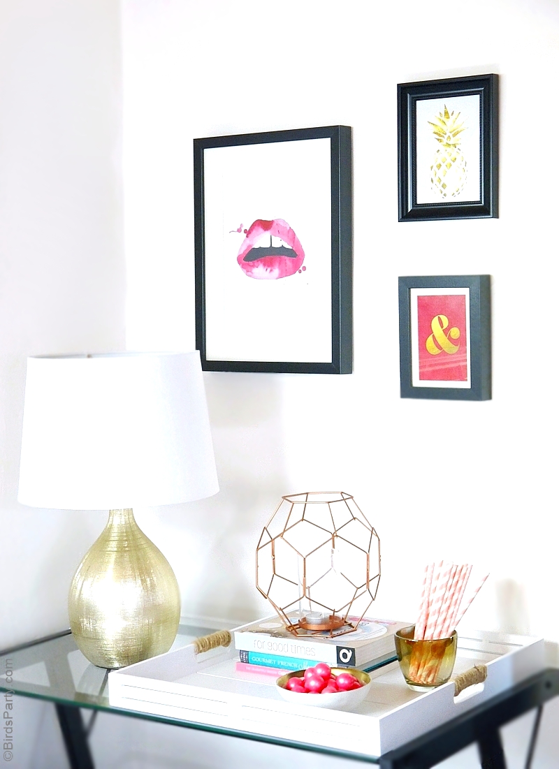 My Home Office Makeover - DIY decorations & ideas in pink, black, white and gold - BirdsParty.com 