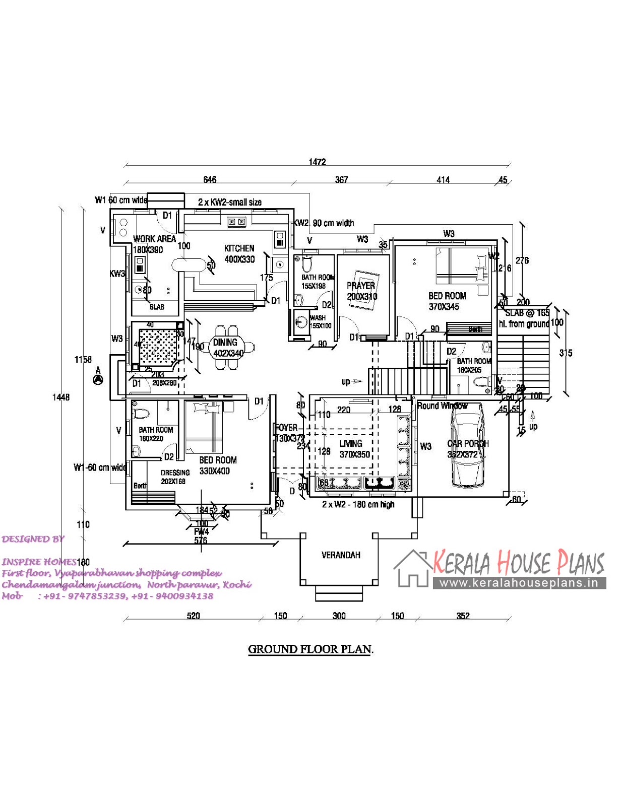 Kerala home elevation and plan with 4 Bed room