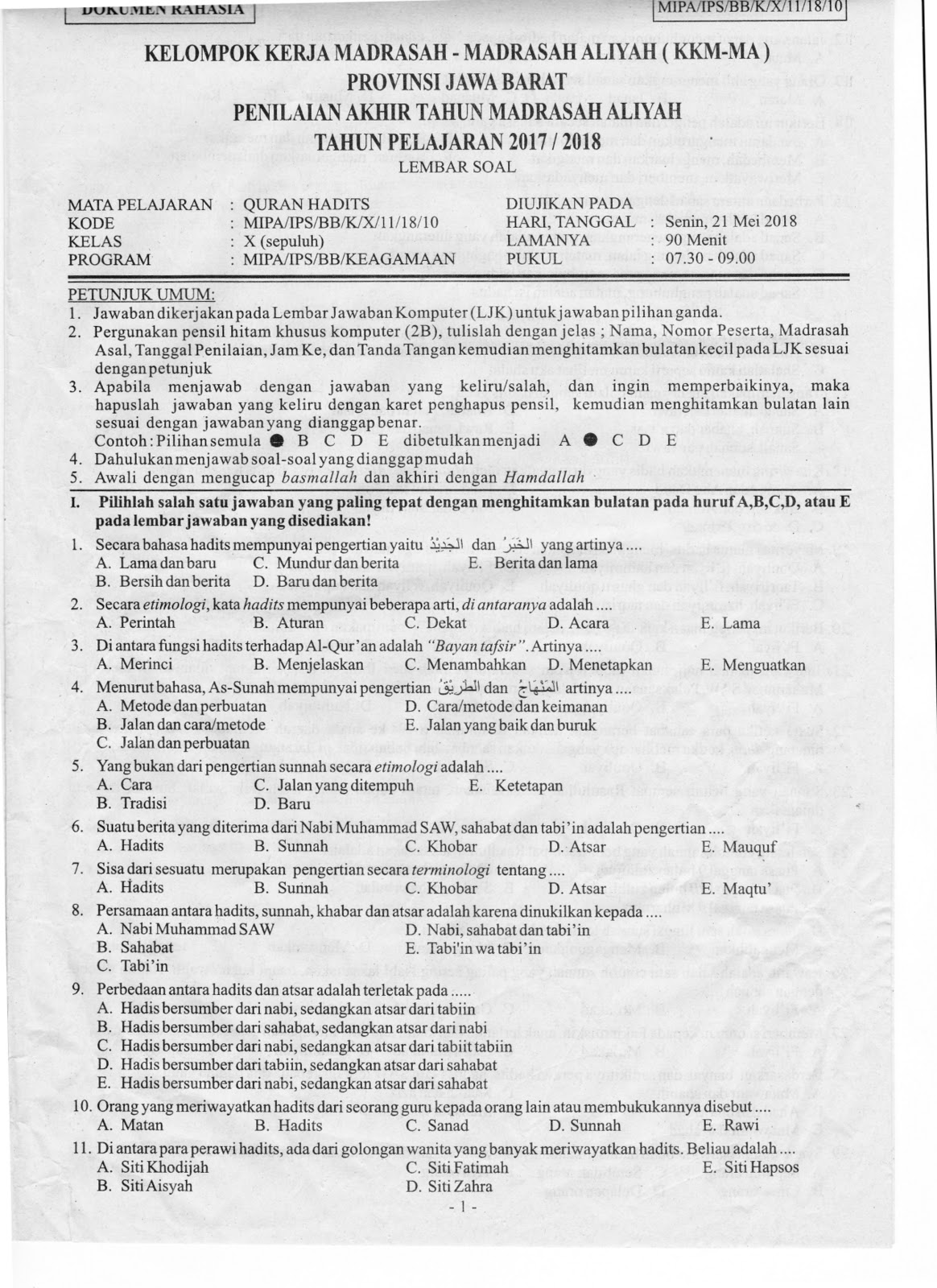 Kumpulan Soal Ujian Evaluasi Selesai Tahun (Pat) Tingkat