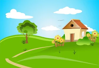 cartoon of house and garden