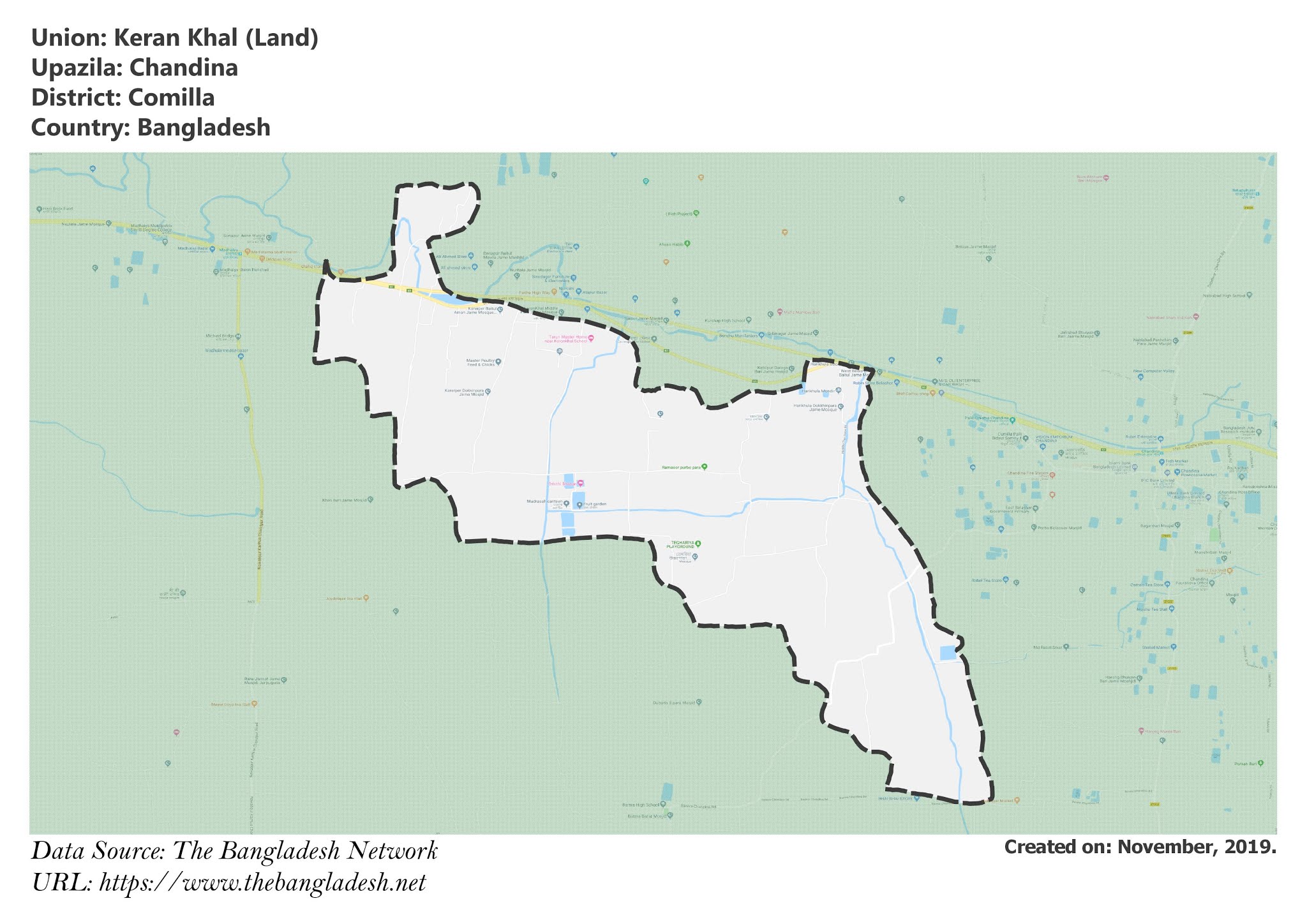 Map of Keran Khal of Comilla, Bangladesh.