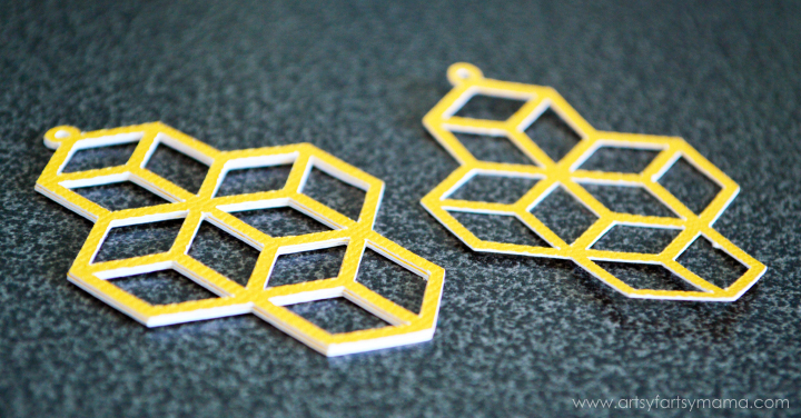 DIY Geometric Earrings at artsyfartsymama.com #paper #diyjewelry #ExploreCricut