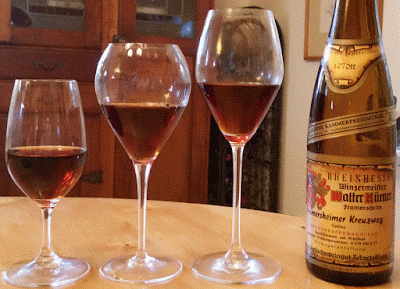 Three Riedel glasses with trockenbeerenauslese wine