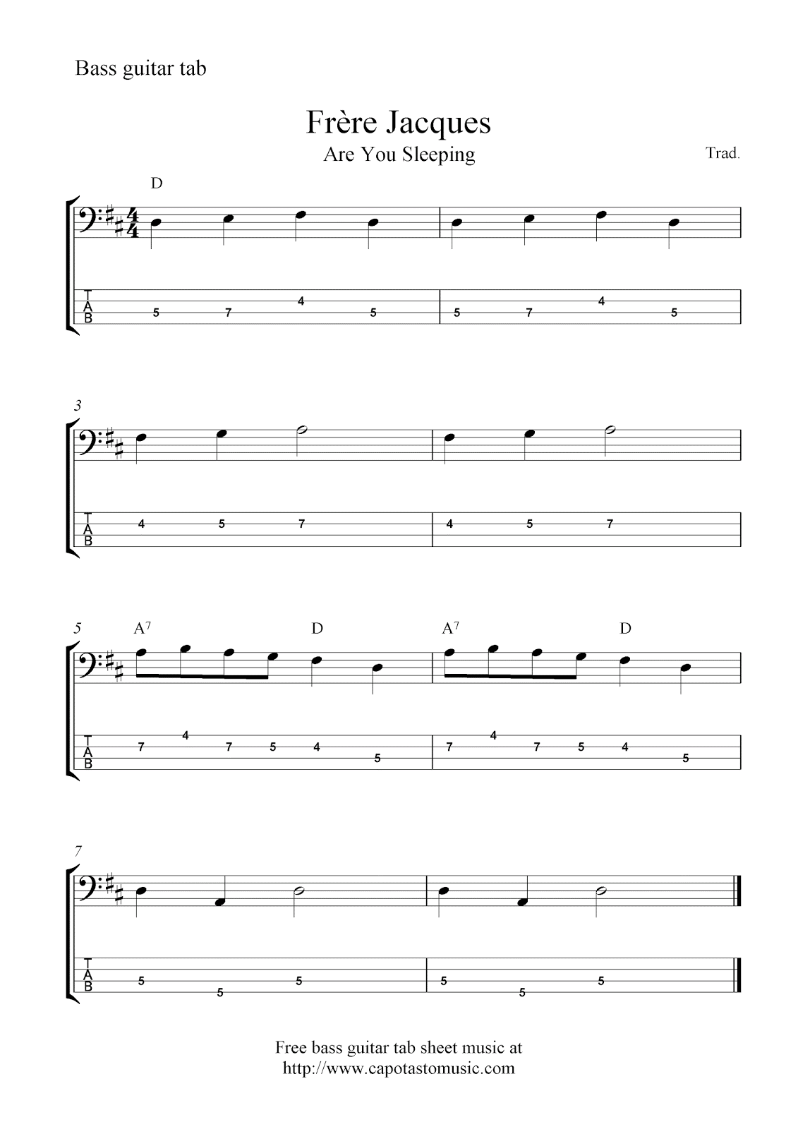 Bass Guitar Tab Sheet