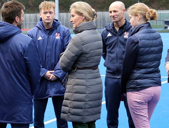 Lady Louise Windsor plays hockey as she attends an England Hockey team training session at Bisham Abbey National Sports Centre
