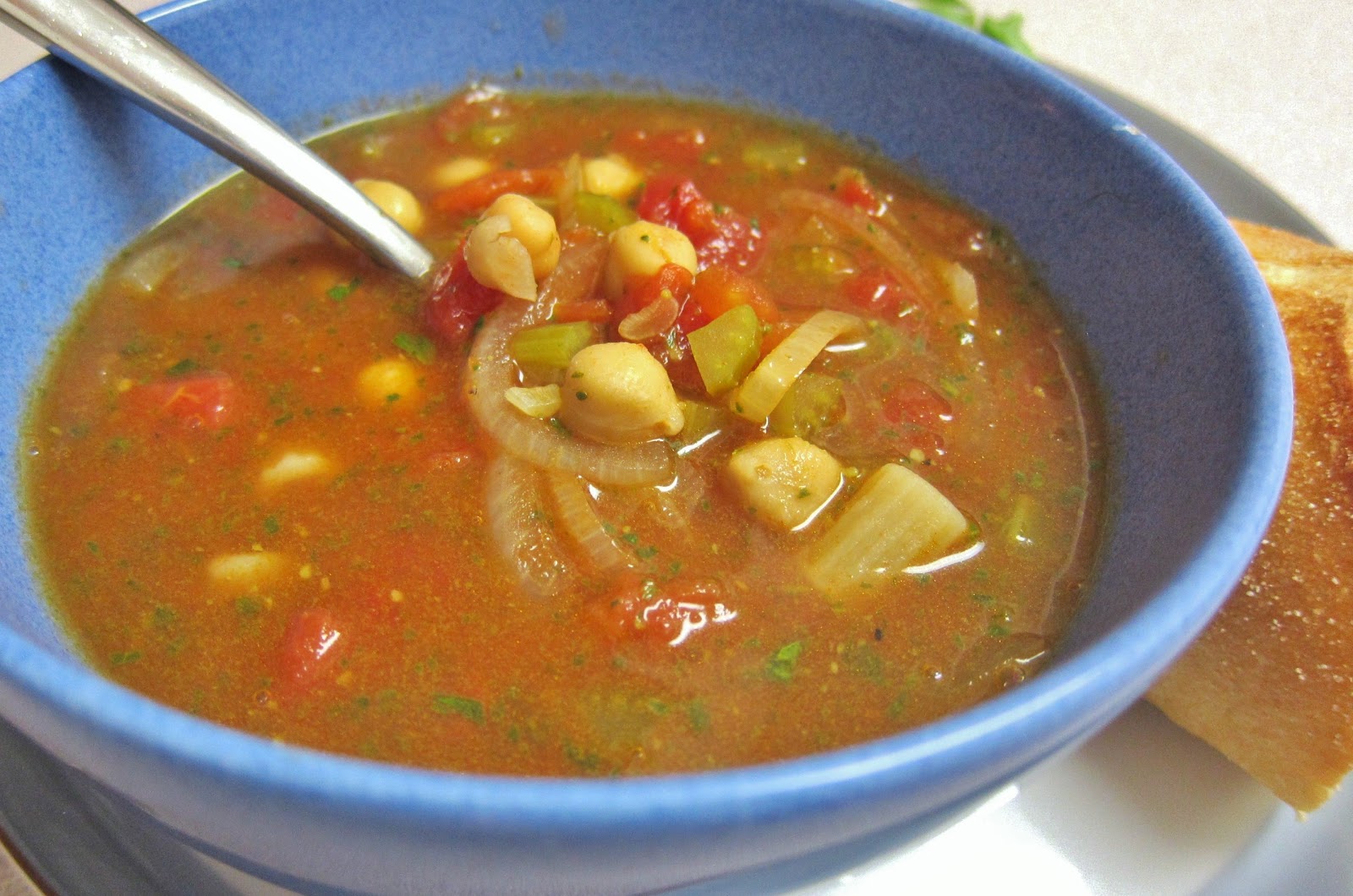 The Vegan Chronicle Tomato Soup with Chickpeas and Pesto
