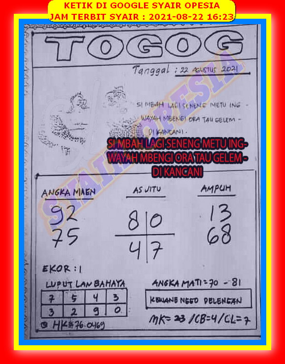 Syair Hk 22 Agustus 2021 Kode Syair Sgp Syair Hk Syair Sydney 2021