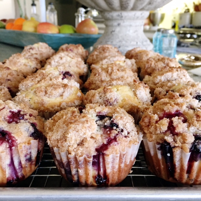 Euna Mae's sour cream blueberry streusel muffins