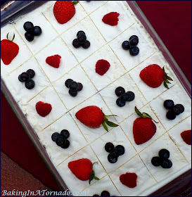Frozen Red, White and Blueberry Bars, a refreshing frozen dessert perfect for Memorial Day, Independence Day or any hot summer night | Recipe developed by www.BakingInATornado.com | #recipe #dessert #berries