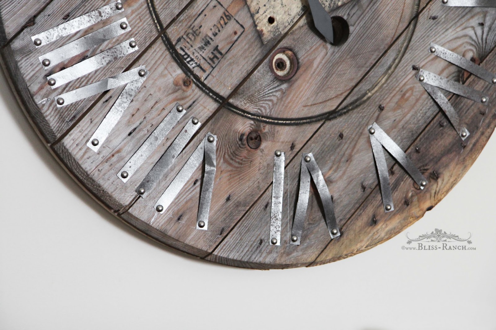 Wood Spool Clock Tin Numbers Bliss-Ranch.com