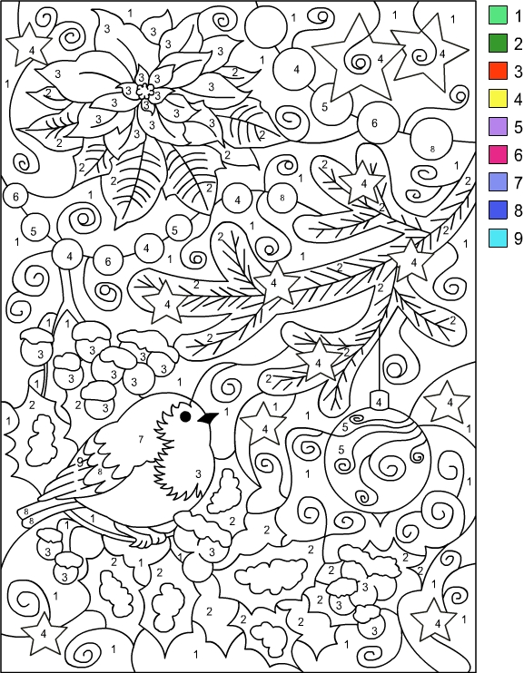 paint by numbers winter coloring pages - photo #2