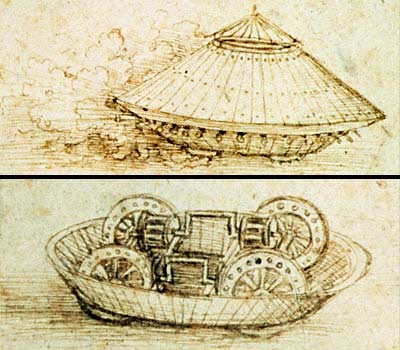 Os Desenhos originais do tanque de guerra de da Vinci - da Vinci original sketchs of his war tank