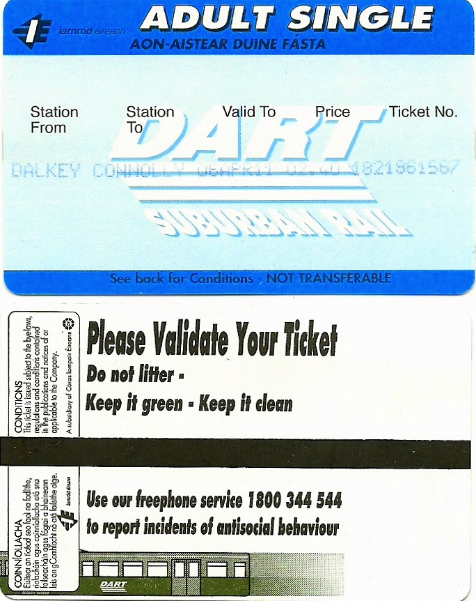 The traveler's drawer DART Suburban Rail (Ireland). Ticket from Dalkey