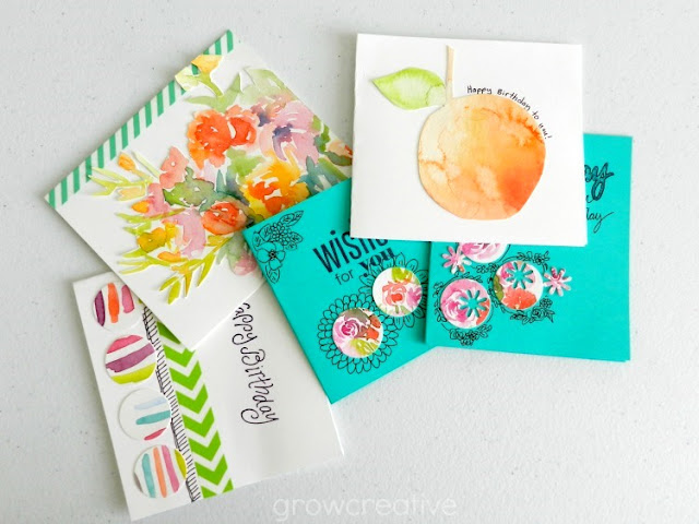 Birthday Cards made from watercolor cut-outs. growcreativeblog