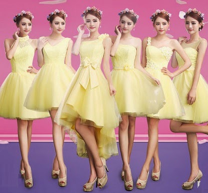 Vibrant Yellow 6-Design Bridesmaids Midi Dress