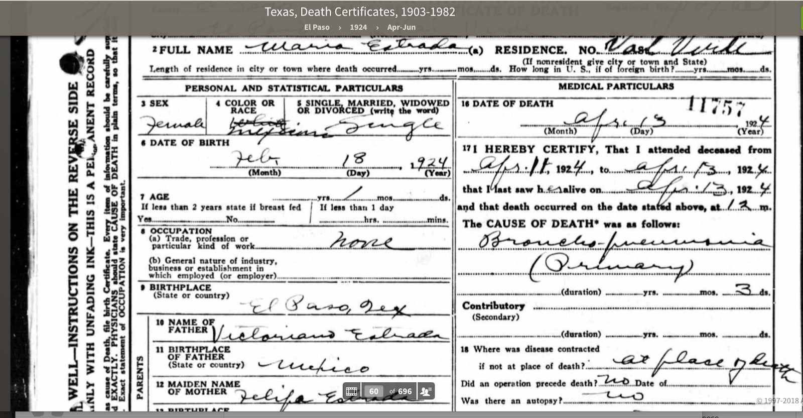 Stories and Archives Data Pool 9 Texas Death Certificates