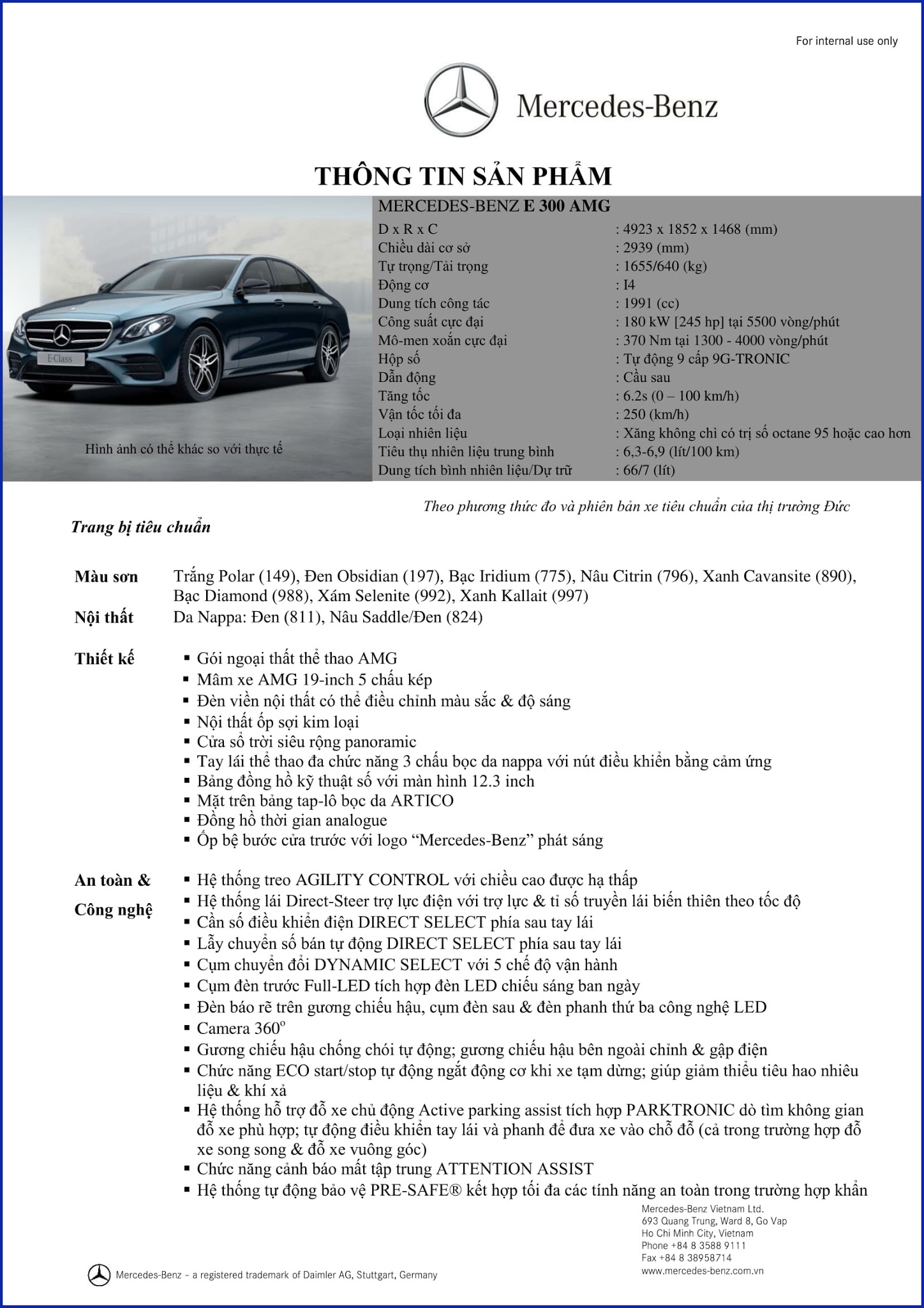 Bảng thông số kỹ thuật Mercedes E300 AMG 2017 nhập khẩu Bảng thông số kỹ thuật Mercedes E300 AMG 2017 nhập khẩu tại Mercedes Trường Chinh