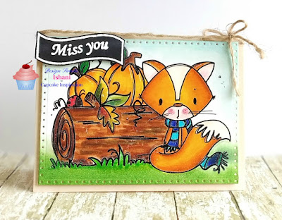 CIC, Digital stamp, Zig clean colour brush pens, Miss you cards, Bugaboo fall autumn fox digi card, Quillish, Fox card, fall card, fox coloring