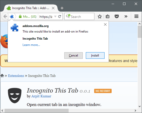 Open Current Firefox Tab in Private Mode in One Click Open Current Firefox Tab in Private Mode in One Click