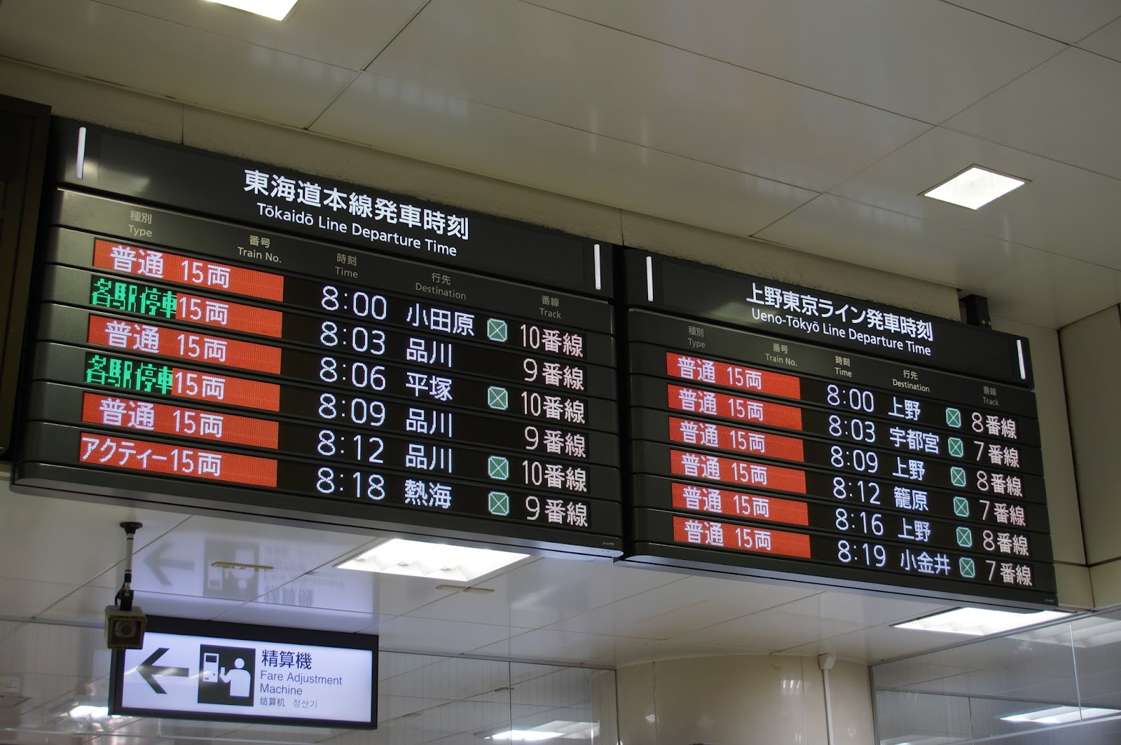上野東京ライン東京駅のラッシュ時の電光掲示板