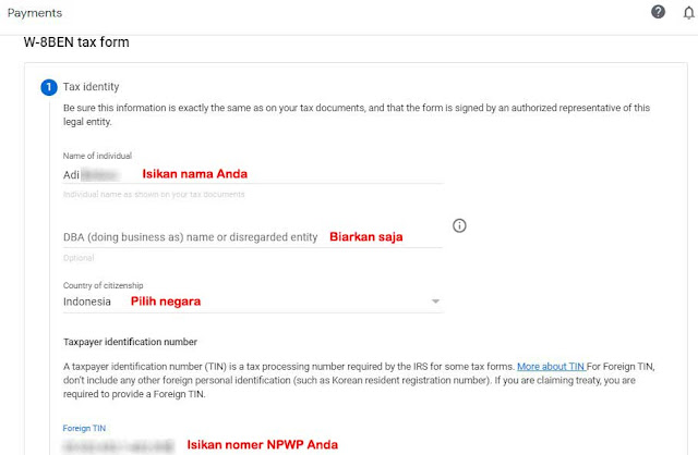 Tahapan Cara Input NPWP Pada Formulir Pajak dan Tarif Pemotongan Google Adsense