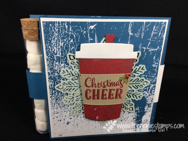 Merry Cafe, Every Good Wish, Hot Chocolate Card, Card Closure, Stampin'Up!, Coffee Cups Framelits, Frenchiestamps, Foil Snowflake, Treat Tube,Year of Cheer Designer Paper,