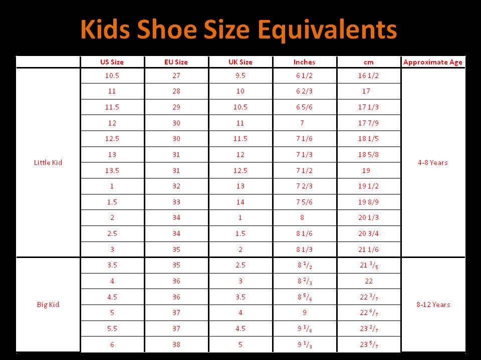 QatiQue cLoSet Childrens Shoe Size Chart