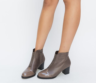 Botine Terel Khaki cu toc mic gros moderne Botine Terel Khaki cu toc mic gros moderne