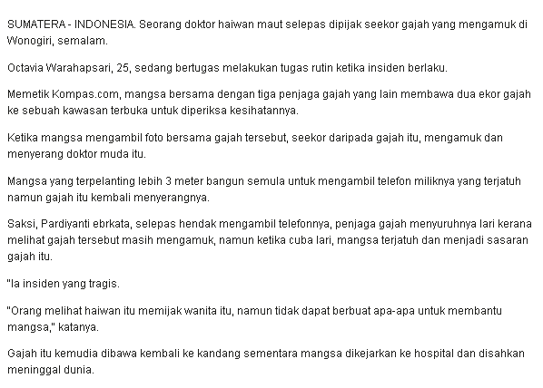 berita mati dipijak gajah doktor haiwan