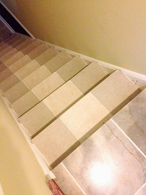 slippery tiled basement stair
